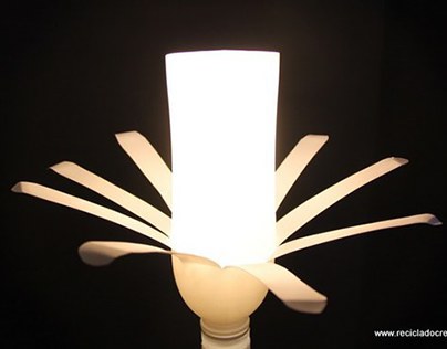 Lamp made out of white plastic bottles