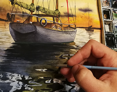 "Boat" Watercolor 25x70