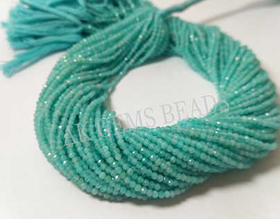 Natural Blue Amazonite Faceted Rondelle Gemstone Beads