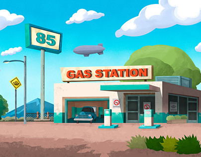 Cenário - Animação - Posto de Gasolina Antigo