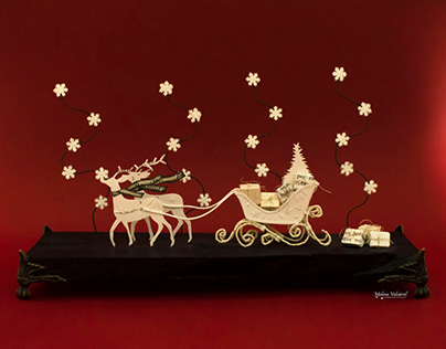 Miniature Sled and Reindeers - Christmas Paper Art