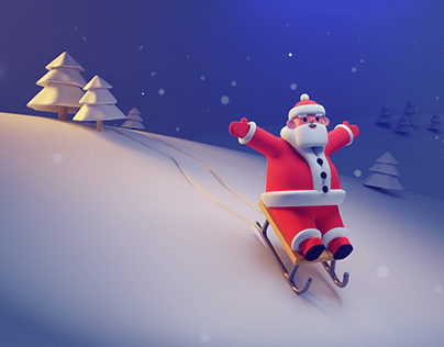 Santa Claus sliding down a hill.