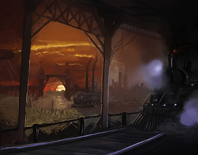 Steam Train In Sunset