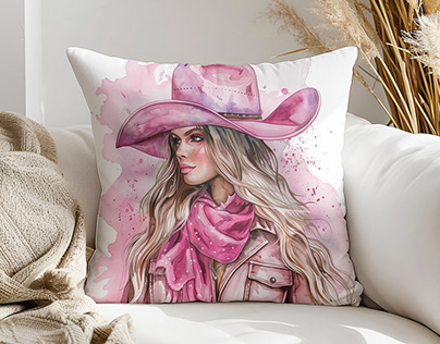 Watercolor Cowgirls Clipart Pillow