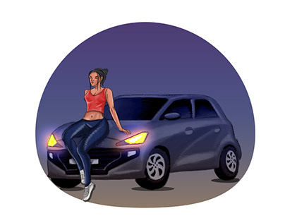 Lady car Illustration , Sticker and GIF