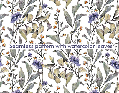 Seamless pattern with watercolor flowers and leaves