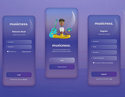 Login / Register UI | Mindfulness app for musicians