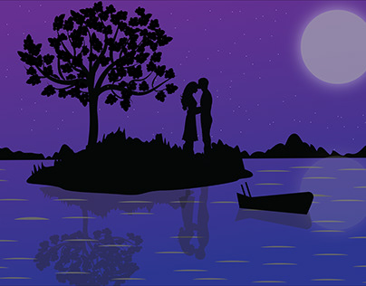 A night view couple landscape illustration