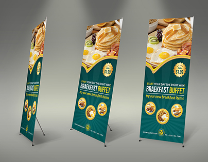 Breakfast Restaurant Rollup Signage Template 