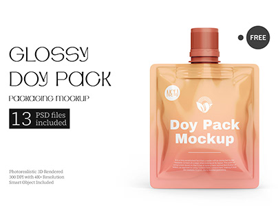 Free Glossy Doy Pack Pouch Packaging Mockup