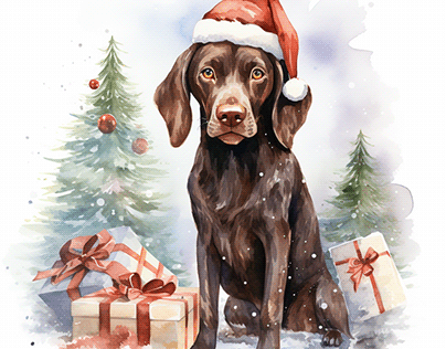 German Shorthaired Pointer dog wearing Santa
