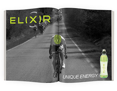 Elixir Sport Energy drink logo and branding