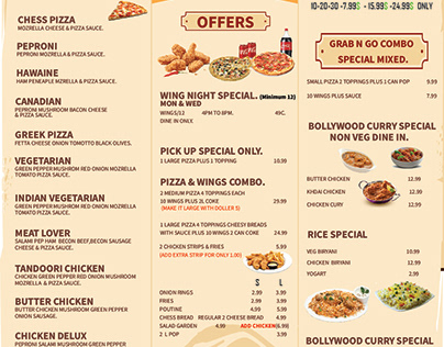 Bollywood Spice & Pizza Restaurant Menu Card