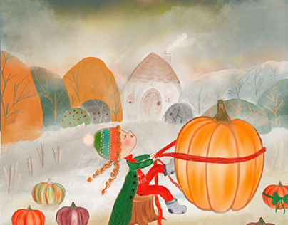 postcard girl with pumpkin, autumn