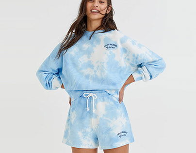 Blue tie-dye twin set with embroidery for PULL & BEAR