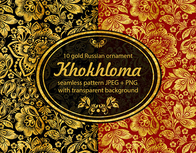 Khokhloma. Russian ornament. Floral seamless pattern