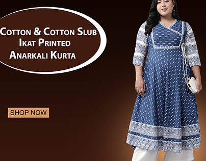 Cotton & Cotton Slub Ikat Printed Anarkali Kurta