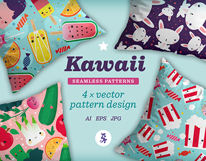 4 Kawaii Seamless Vector Patterns