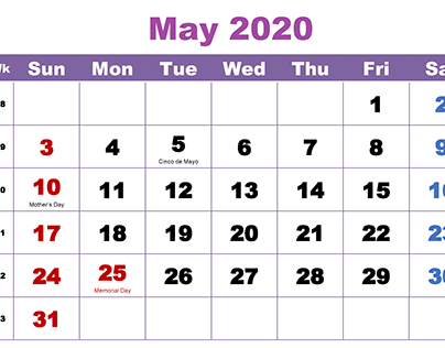 May Calendar 2020