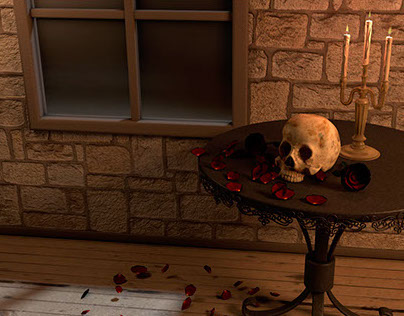 3D Modeled Skull & Roses Scene