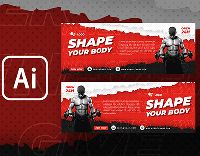 Paper Cut Style Gym Fitness Web Banner