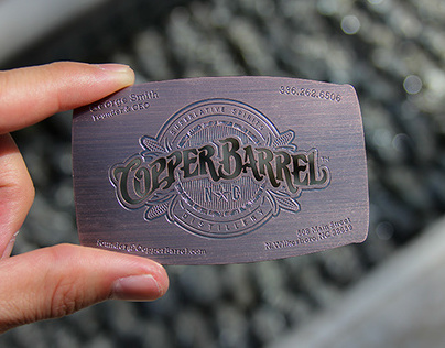 Copper Finished Card For Copper Barrel Distillery