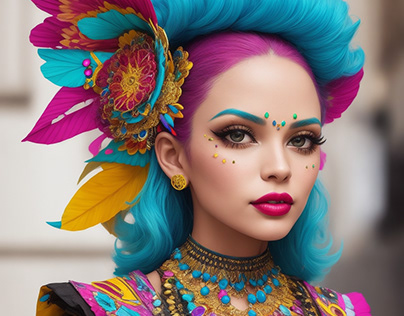 Woman Adorned With Vibrant Unconventional Accessorie