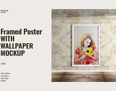 Framed Poster With Wallpaper Mockup