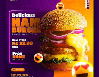 Delicious Burger Food Menu Social Media Post