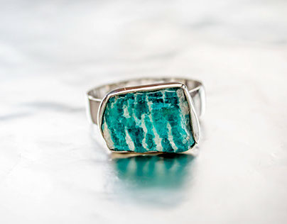 Silver ring with rough amazonite
