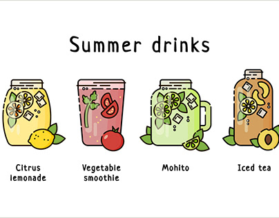 Summer drinks. Set of icons