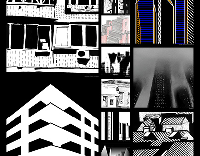 a collection of building illustrations