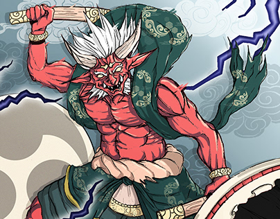Illustration on Raijin (The Thunder God)
