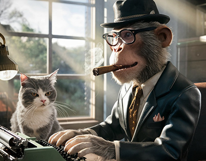 businessman monkey and his cat