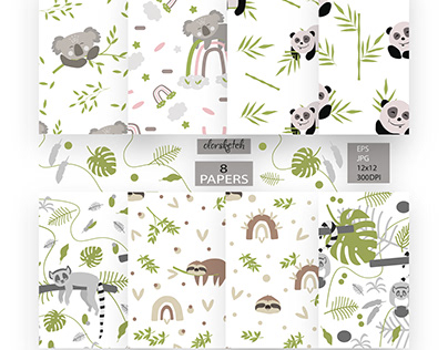 Sleeping forest animals digital paper