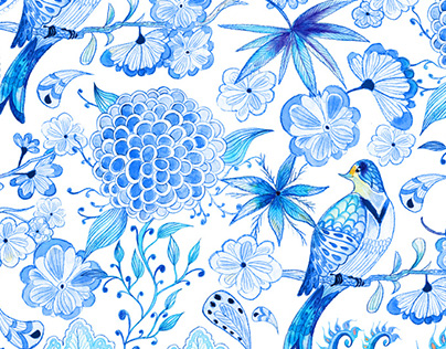 Dewdrops - Chinoiserie-Chic Textile Design