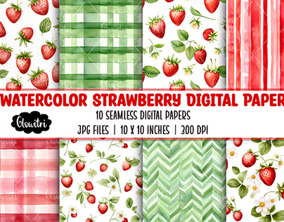 Watercolor Strawberry Digital Paper