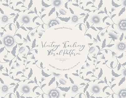 Vintage Trailing Floral - Blue and White