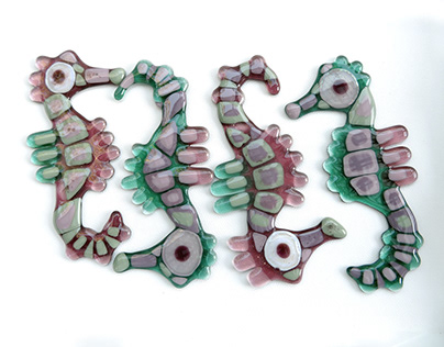 Fused glass Seahorses suncatchers