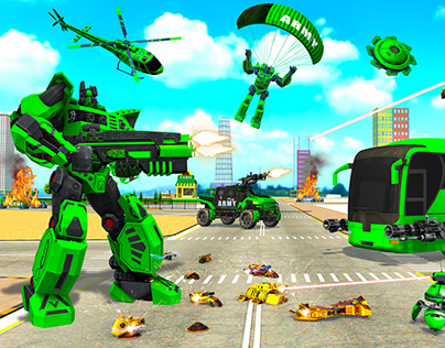 Army Bus Robot War Game