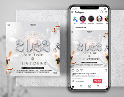 White 2022 New Year Party Instagram PSD Templates