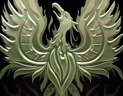 Rising Phoenix - Etched Carved Art Glass