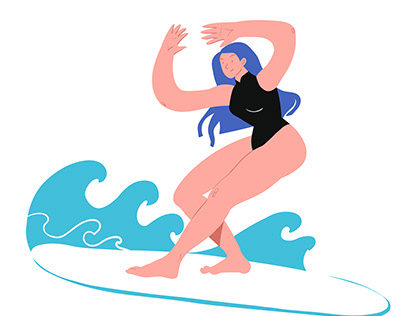 Surfing girl character design