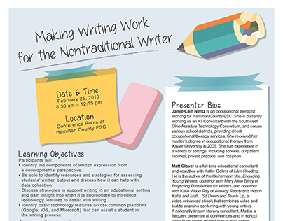 "Making Writing Work for Nontraditional Writers" Flyer