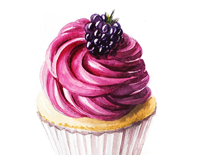 Watercolor berry cupcake