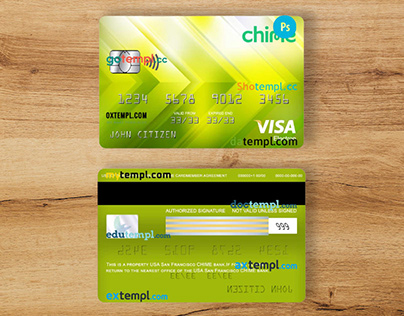 USA San Francisco CHIME bank visa card template