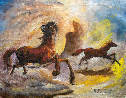 "Пыльное солнце. Кони", холст, масло, 36х46, 1993 г.