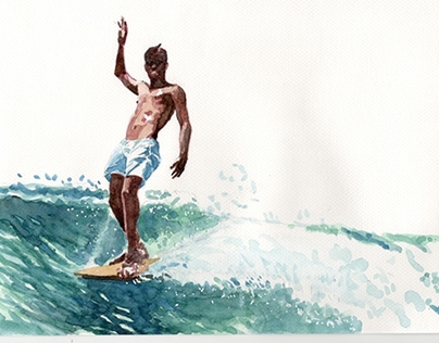 Surfing in Watercolor