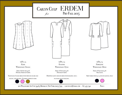 Line Sheet for Erdem Pre Fall 2015