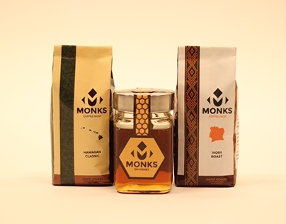 Monk's Coffee Shop re-branding and packaging